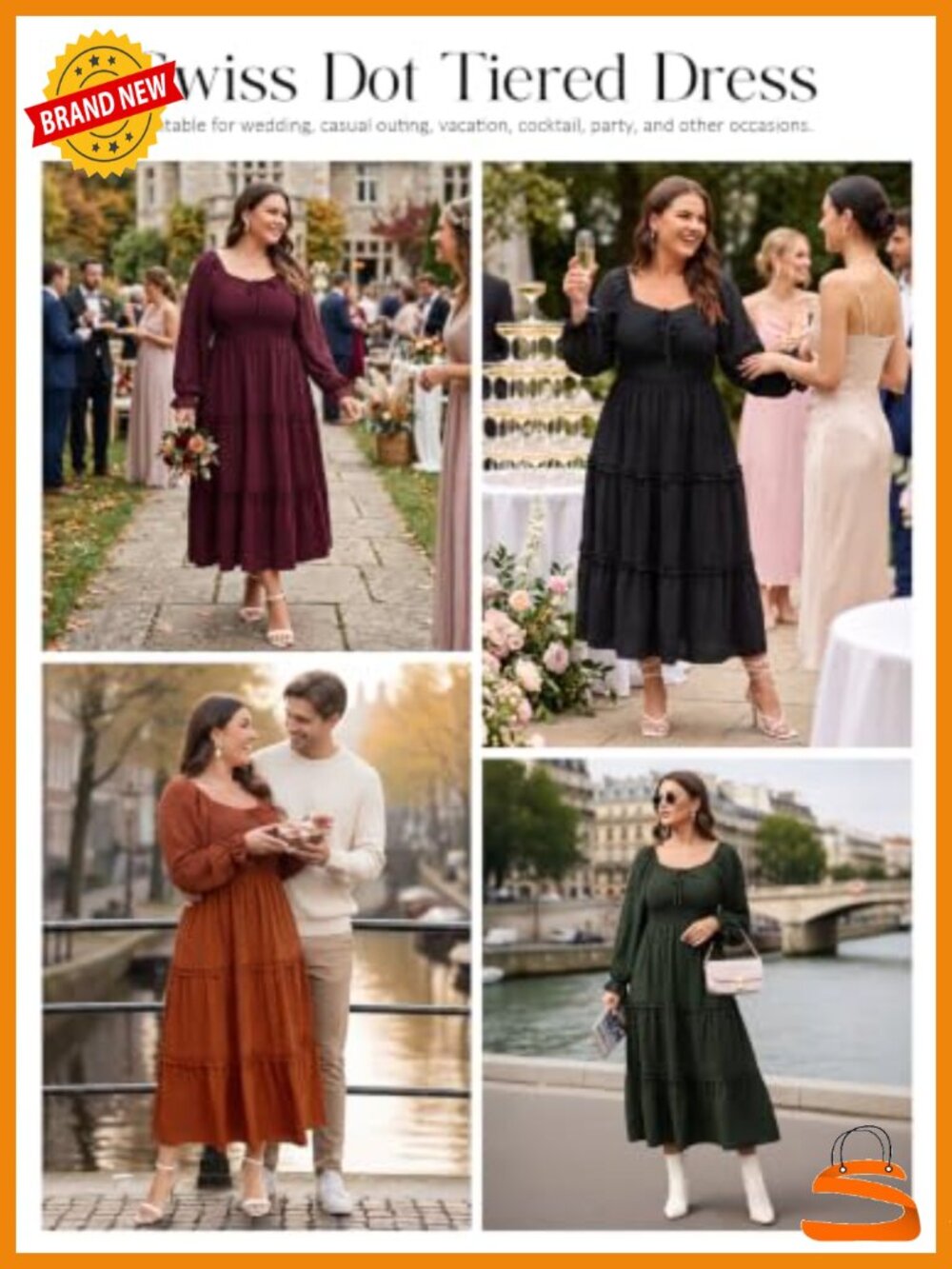 Plus Size Swiss Dot Tiered Ruffle Maxi Dress Long Sleeve Smocked Square Neck - Picture 5 of 6